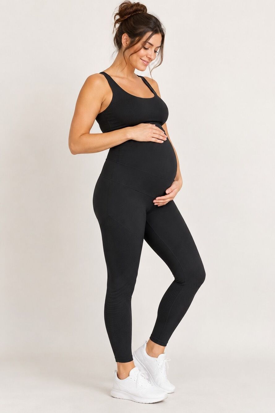 BLANQI Maternity Belly Support Textured Leggings Black Medium Compression
